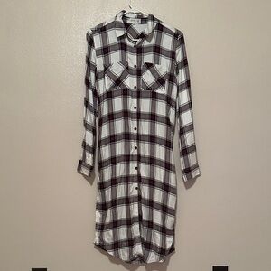 Maurices Black Maroon and Cream Plaid Long Sleeve Dress